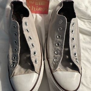 Converse sneakers taupe with double tongues in plaid and taupe fabric!